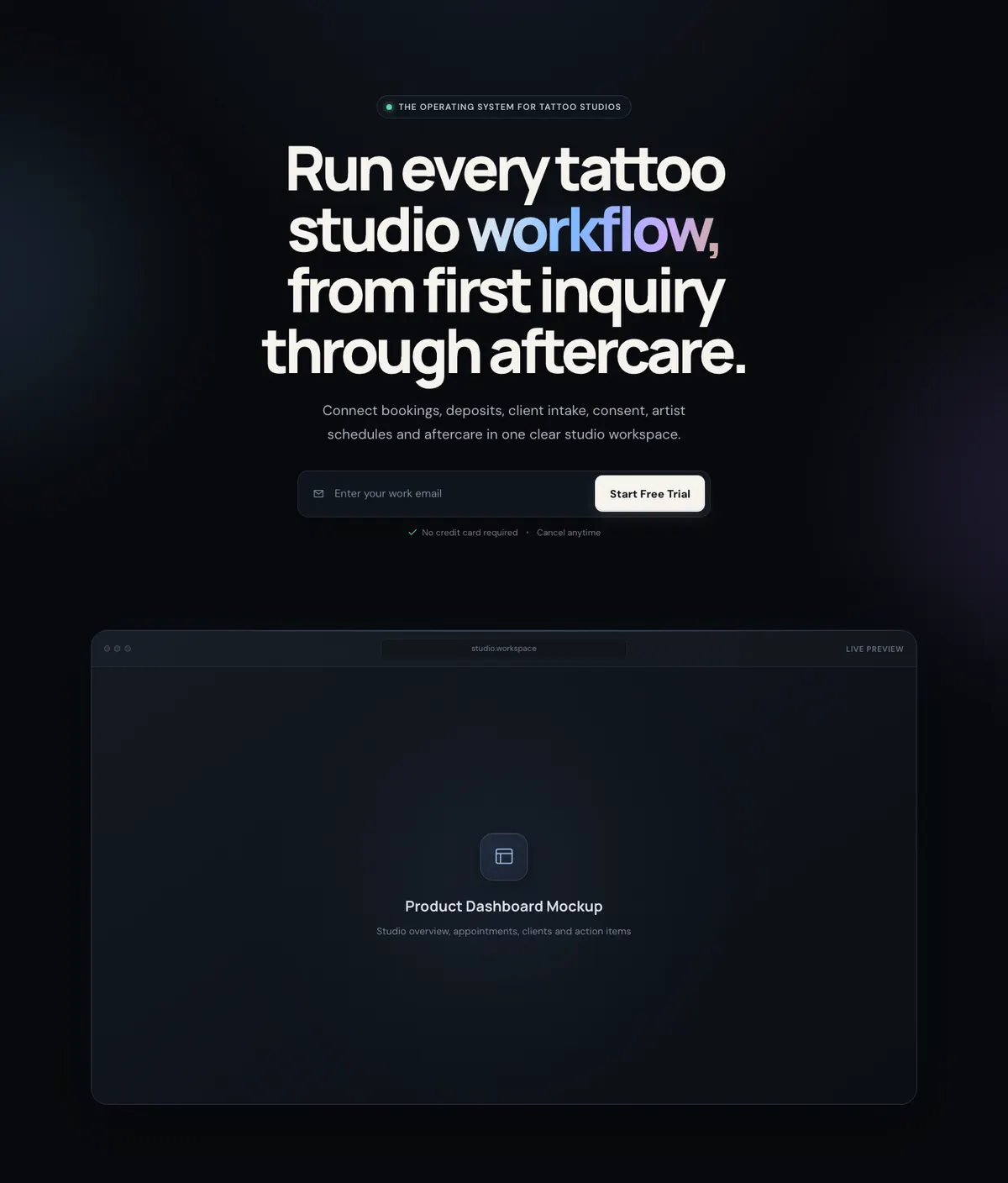 Tattic OS tattoo studio operating system screenshot